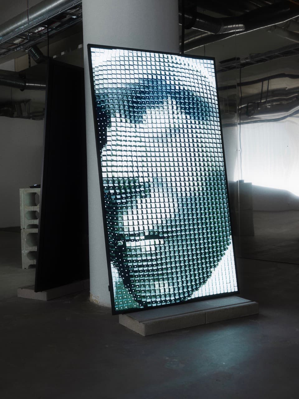 pixel portrait on a lightbox
