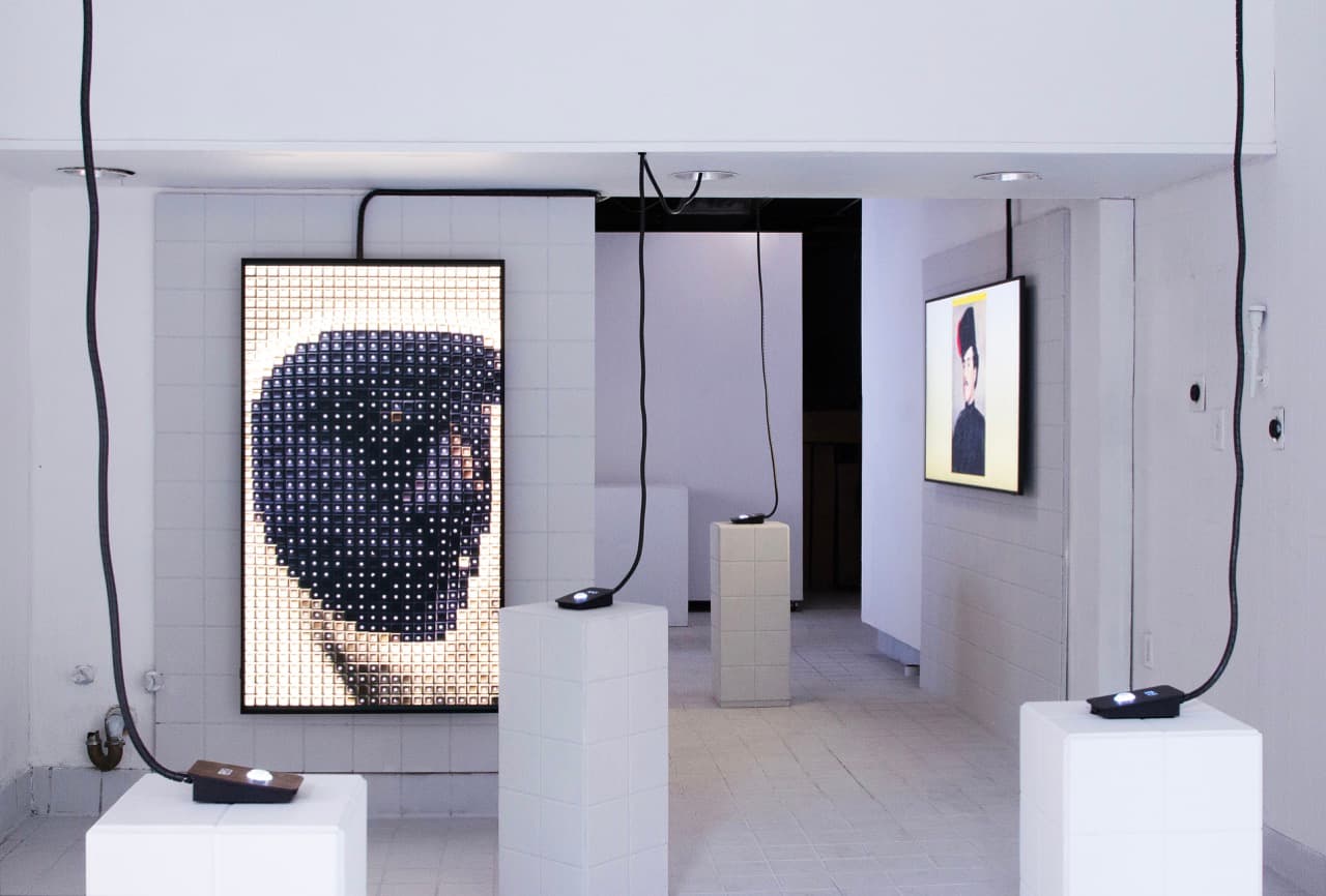 gallery view with pixel portrait